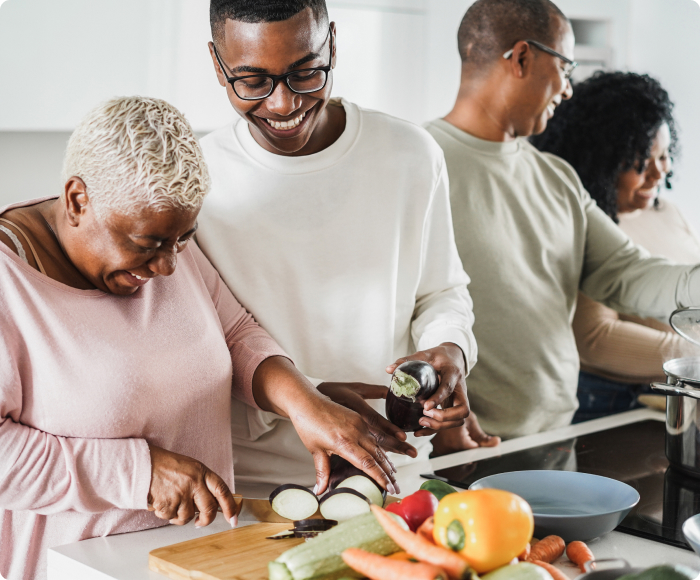 A family preparing dinner together