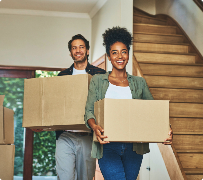 Young couple moving into their new home