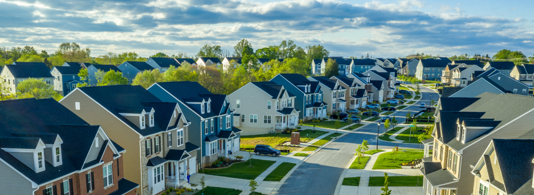 Rows of houses lining street