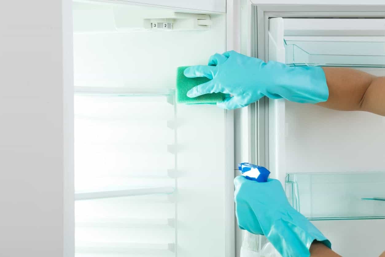 scrubbing inside a refrigerator