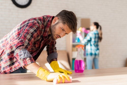 man cleaning