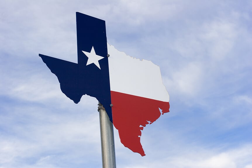 Texas state flag on a road sign